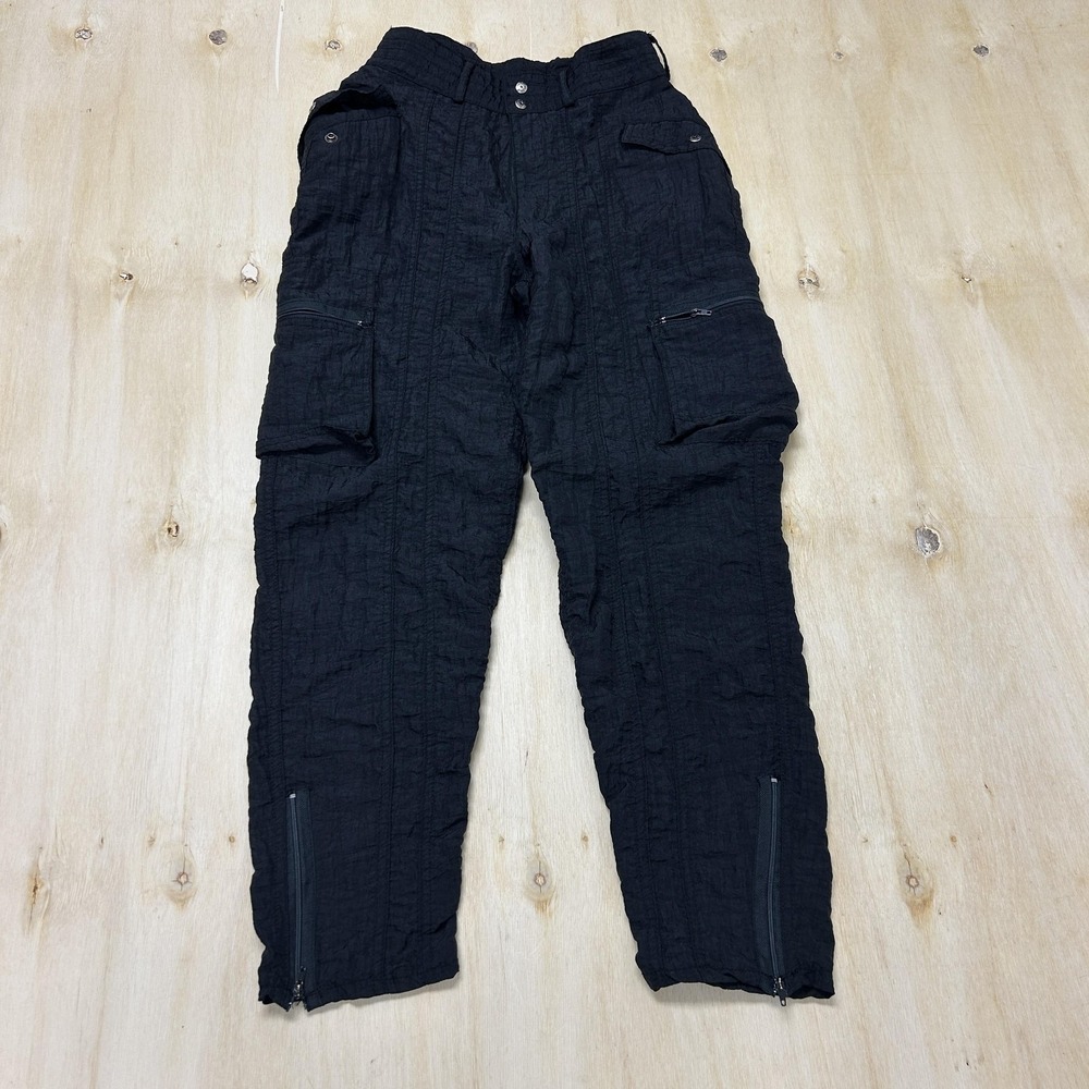 Vintage Jordache Pants Womens 5 Black Nylon Cargo Relaxed Ankle Zip Pockets Y2K